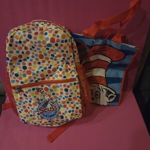 NWOT Dr. Seuss Polka Dot Backpack and Tote Set